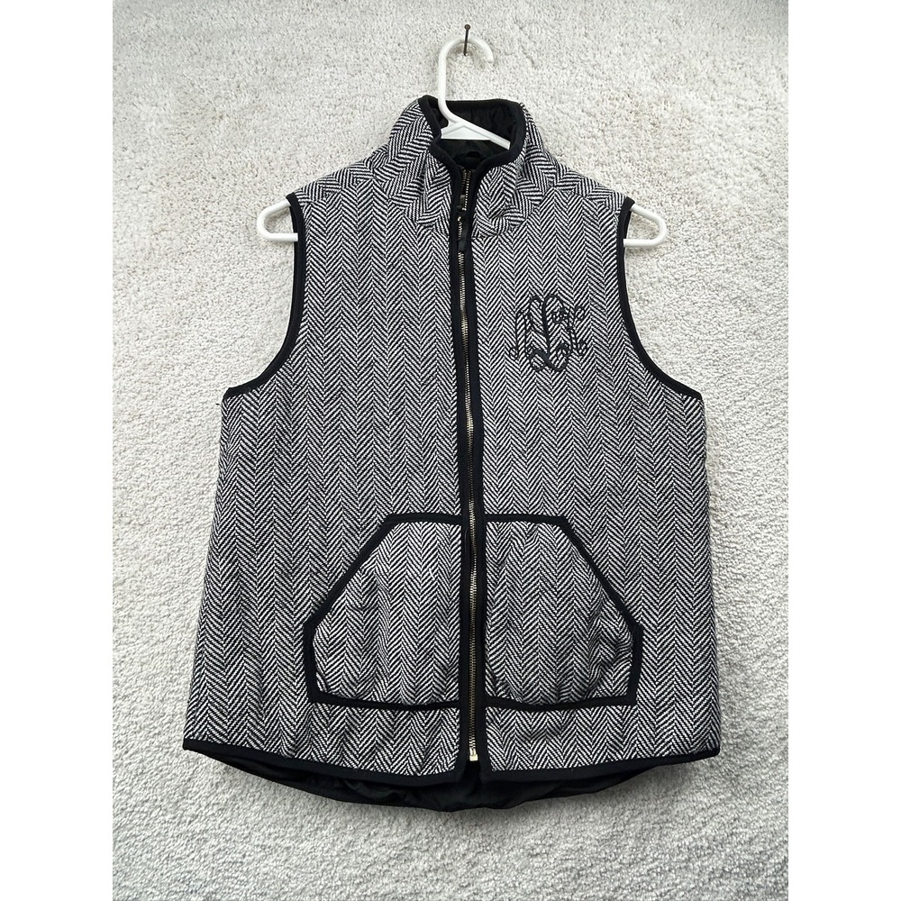 Marleylilly Vest Womens Small Black White Herringbone Quilted Monogram Puffer